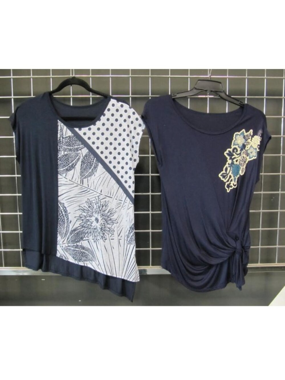 Women's 2-Piece Navy Tops – Floral Print & Side Knot Bundle